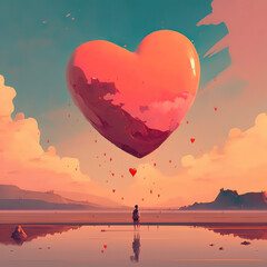 Obraz premium A heart-shaped structure in the sky, surrounded by stars. A romantic view perfect for Valentine's Day cards, notebook designs, and wallpaper. Generative AI.