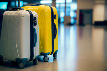 Plastic Travel Suitcases.  The concept of vacation and travel.  Generative AI.
