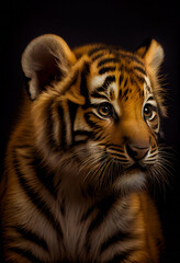Portrait of a Tiger  on Black Background. Generative AI.