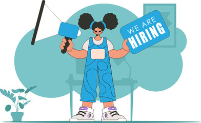 Subject Sphere of human resources. The girl is holding a megaphone.