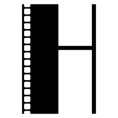 Logo aislado con letra inicial H con forma de tira de película retro. Filmstrip. Rollo de tira de película de vídeo. Tira de cinta de película fotográfica