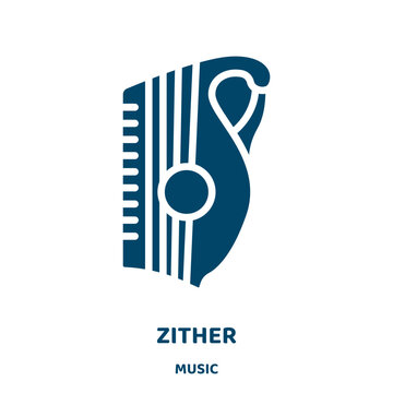zither vector icon from music collection. string filled flat symbol for mobile concept and web design. Black musical glyph icon. Isolated sign, logo illustration. Vector graphics.