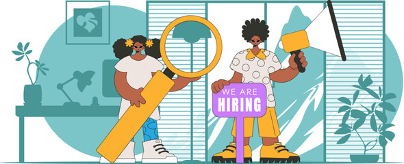 Man and woman workers in the field Attraction of workers.