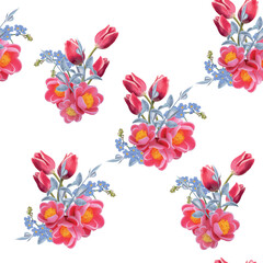 Modern floral seamless pattern. Digital drawn illustration. Can be used as textile fabric or wallpaper, cards, invitations, decorative paper