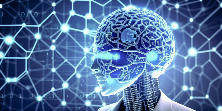 AI digital brain. AI. Digital brain with blue neural connection lines and glowing dots. big data and data science. Business, modern technology, internet and networking concept.