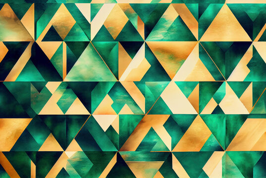Green and yellow mosaic pattern, geometric shapes abstract background, watercolor texture imitation created with Generative AI technology