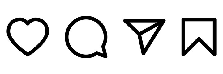 Like, love, comment, share, save icon set transparent png. Social media interface icon set.