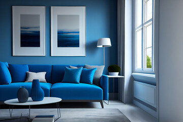 Blue modern interior style. Generative AI.
