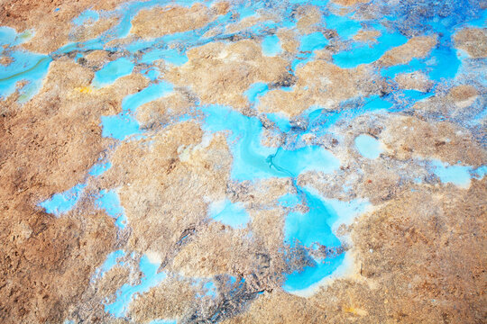 Puddles of blue-stained water,&acirc;&euro;&nbsp;Hevrir,&acirc;&euro;&nbsp;Iceland