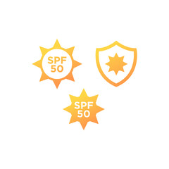 Ultraviolet protection, radiation sign. Sun danger and sunblock cream solution icon logo set collection label. Vector EPS 10
