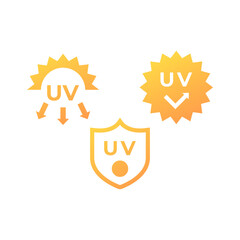 Ultraviolet protection, radiation sign. Sun danger and sunblock cream solution icon logo set collection label. Vector EPS 10