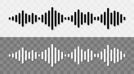 Voice sound vector icon. Sound line waves audio message. Waveform rhythm in flat style on transparent background.