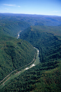 An aerial photo looking upstream.