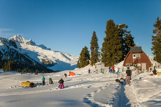 A busy day at Elfin Lakes Hut in Garibaldi Provincial Park