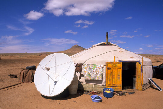 Satellite Communication at a Ger Ranch a Contrast in the Nomadic Coutry of Mongolia