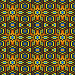 Tribal geometric ornament with Mexican Huichol art style. Native American beading. Ethnic seamless pattern.
