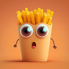 Cute French Fries Character - obrazy, fototapety, plakaty