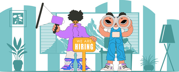 The girl and the guy are HR specialists. human drawing.