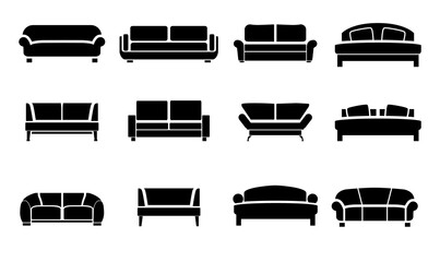  Vector collection modern luxury sofas and couches. Furniture icon set for living room vector illustration.