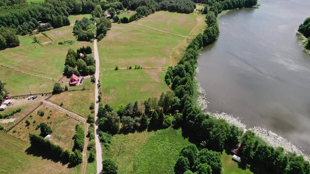 Drone view. Lake Dluzec in Masuria in Poland