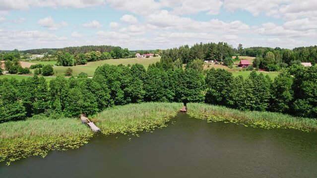 Drone view. Lake Dluzec in Masuria in Poland