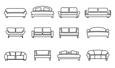  Vector collection modern luxury sofas and couches. Furniture icon set for living room vector illustration.