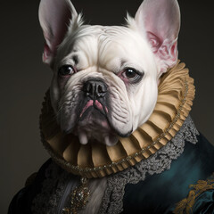 Portrait of a French Bulldog wearing a royal costume. Generative AI. - obrazy, fototapety, plakaty