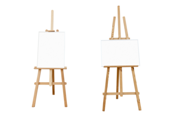 Blank art boards and wooden easels isolated