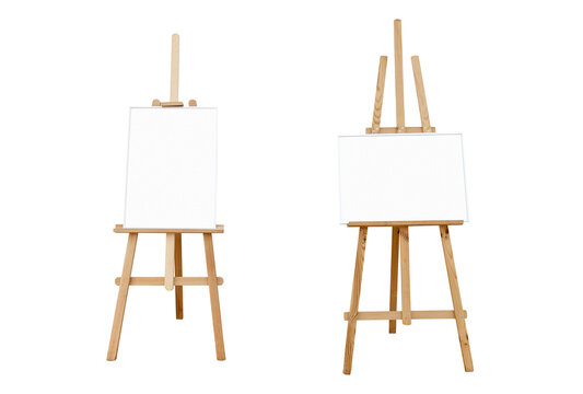 Blank art boards and wooden easels isolated
