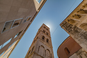 Down up view of buildings in old town of Zadar, Croatia. Architecture background