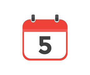 Simple calendar with date 5, day five logo design. Calendar icon flat day 5. Reminder symbol. Event schedule date. Meeting appointment time vector design and illustration.
