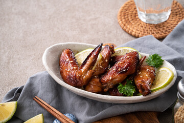 Roasted sweet sauced teriyaki chicken wings.