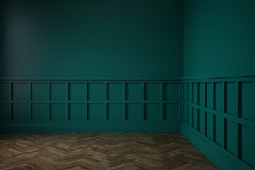 Empty classic interior room green wall 3d illustration