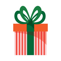 A gift box icon, a colorful orange present with white stripes and a green ribbon 