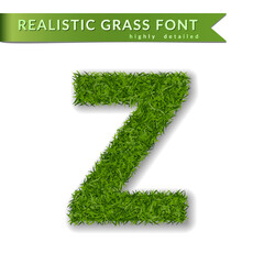 Grass letter Z, alphabet 3D design. Capital letter text. Green font isolated white background, shadow. Symbol eco nature, environment, save the planet. Detailed lush plant meadow Vector illustration - 560403528