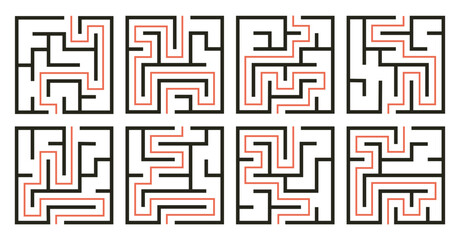 Abstract maze. Find right way. Isolated simple square maze black line on white background. Vector illustration.