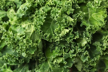 Poster Fresh green kale leaves background. Healthy eating concept. Superfoods. Organic food. Macro with shallow dof. © GALINA