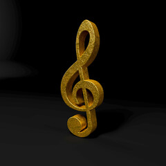 3d golden treble clef on black. 3d render illustration.