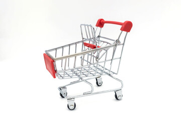 Shopping cart isolated, A grocery shopping cart on a white background. Shopping concept.