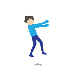 Side view of a cute cartoon man pulling on white background.