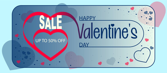 Happy Valentine's Day banner with elegant line. Can be used for promotional discount sale, flyer & cards template design, wallpaper, invitation, business offer, social media post. Vector illustration.