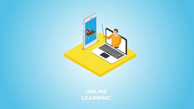 Education concept teacher and student with online Learning 3d 3d animation cartoon in 4k