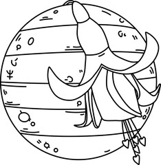 Hand Drawn Vector Neptune Planet Illustration with Fuchsia Flowers. Astrology SVG Outline Composition Perfect for Logo, T-shirt Printing, Cut Design and more. Astrological, Celestial Cut file. 