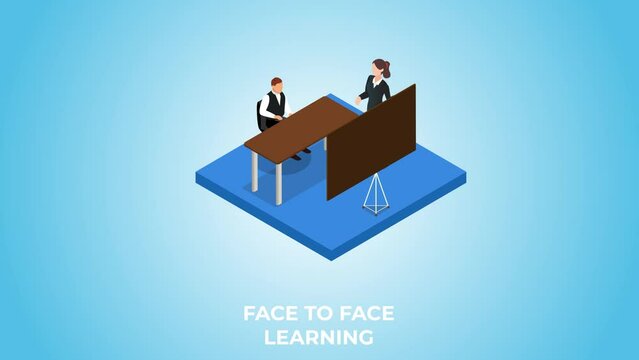 Education concept teacher and student with face to face or offline Learning 3d animation cartoon in 4k