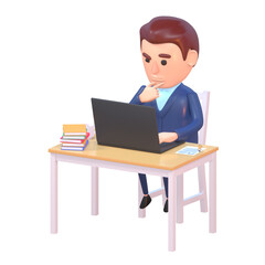 3d render of businessman in office working and thinking