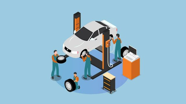 Automechanic - Service and repair of the car 3d animation cartoon in 4k