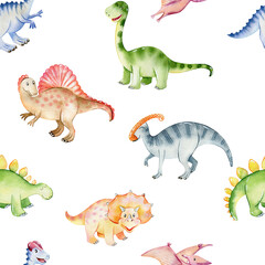 Watercolor cute dinosaurs.