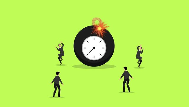 businessmen run away from business timer bomb 2d animation cartoon in 4k
