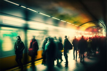 abstract zooming passengers in subway, ai generated