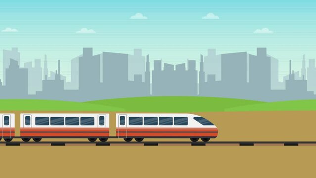 Seamless loopable bullet train with city background 2d animation cartoon in 4k